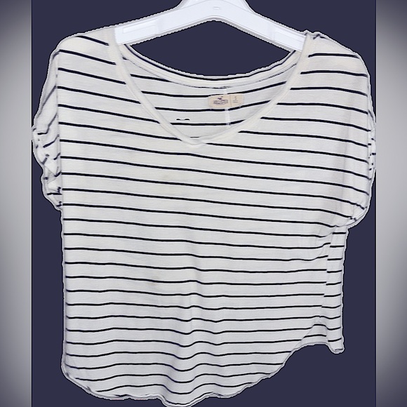 Hollister mint vintage small crop top cream off white color w/ deep navy stripes - Picture 5 of 9